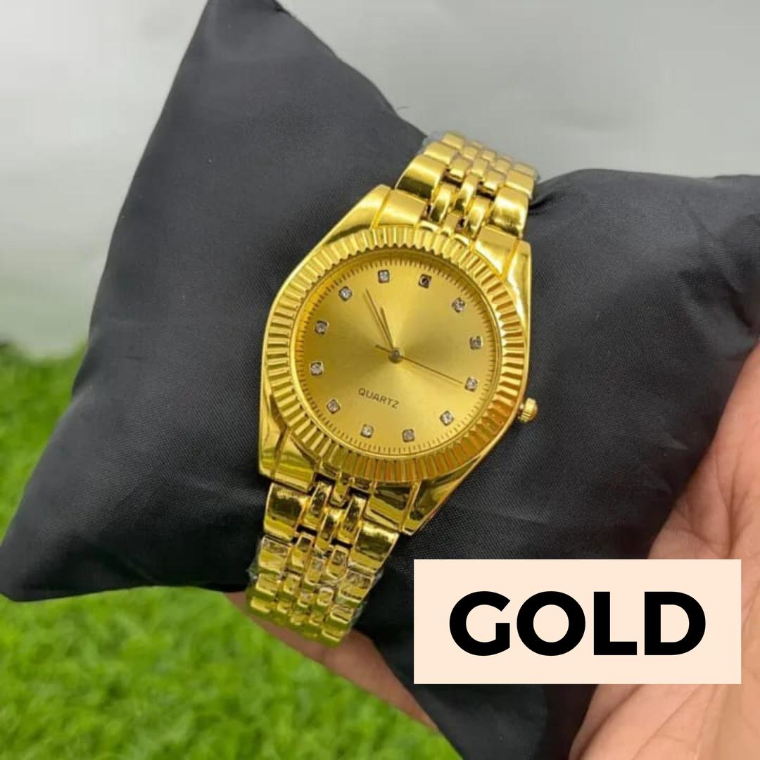 Men’s quartz watch stainless steel chain strap white gold