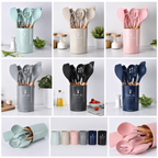 12 PCs Non stick Silicone Cooking Set-Fresh with Wooden Handle Cooking Tool Set