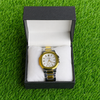Men's Rose Gold Chronograph Watch with Black Strap