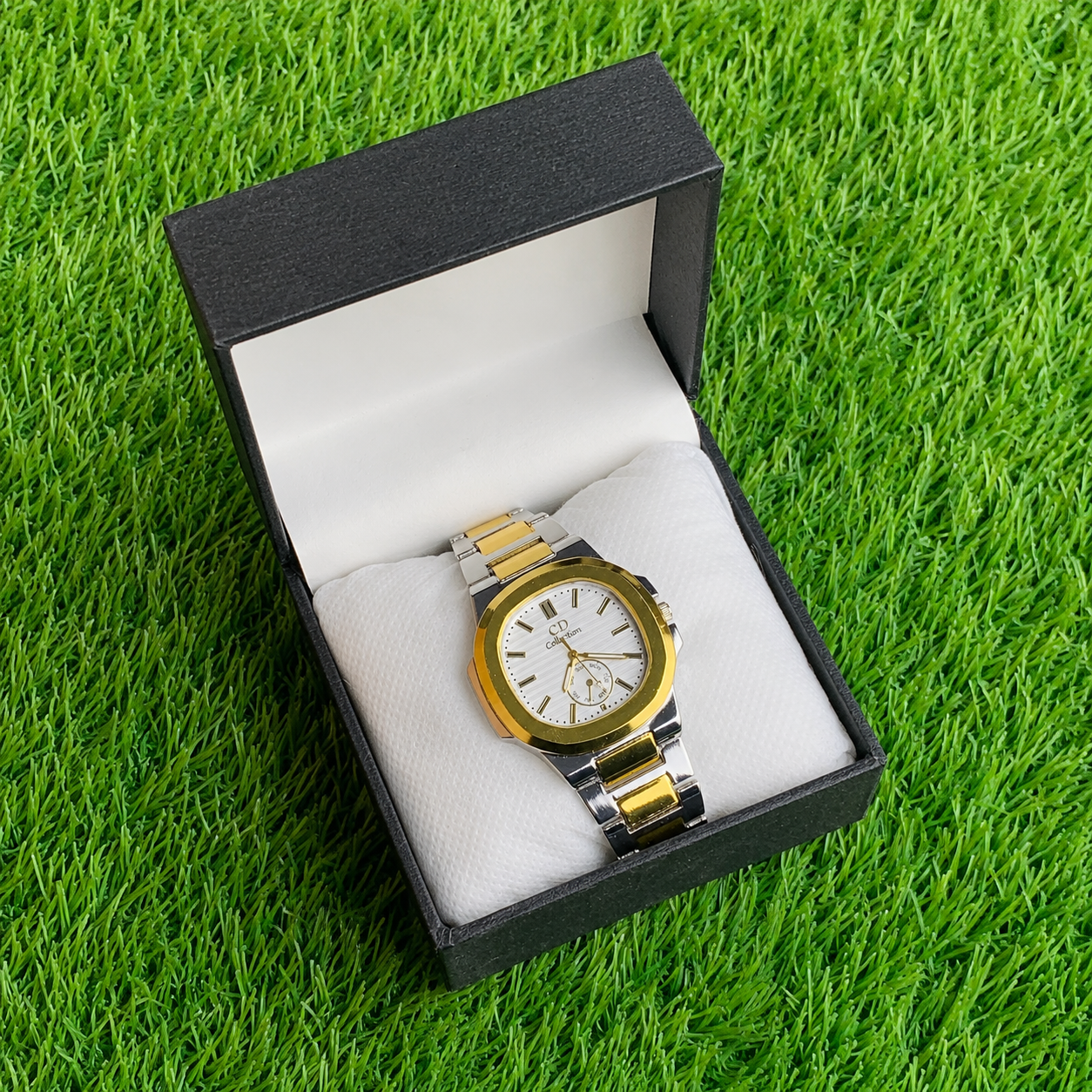 Men's Rose Gold Chronograph Watch with Black Strap