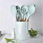 12 PCs Non stick Silicone Cooking Set-Fresh with Wooden Handle Cooking Tool Set