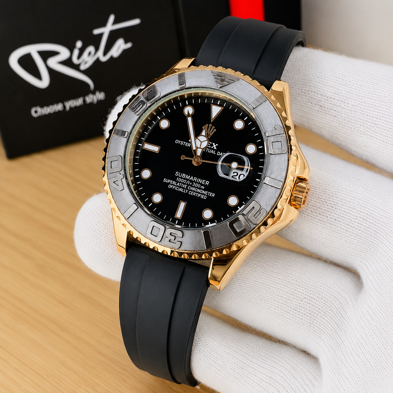 Men's Rolex Submariner Gold Black Water Resistant Watch