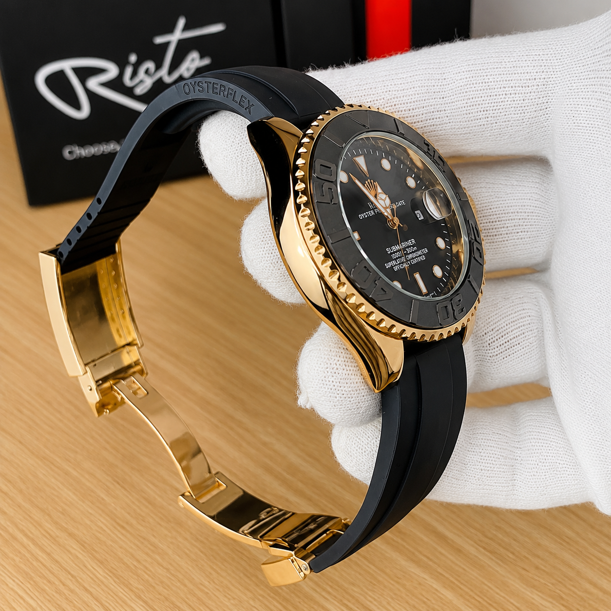 Men's Rolex Submariner Gold Black Water Resistant Watch
